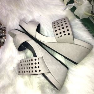 Van Eli Beige Perforated Suede Wedge Sandals